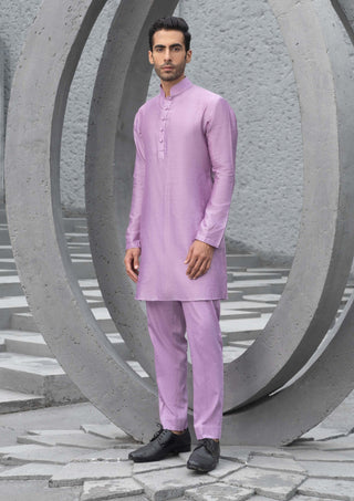 Chhavvi Aggarwal Men-Lavender Chanderi Kurta And Pants-INDIASPOPUP.COM