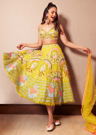 Papa Don'T Preach By Shubhika-Lime Embellished Half Lehenga Set-INDIASPOPUP.COM