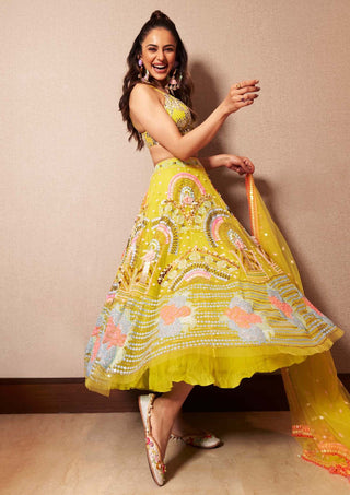 Papa Don'T Preach By Shubhika-Lime Embellished Half Lehenga Set-INDIASPOPUP.COM