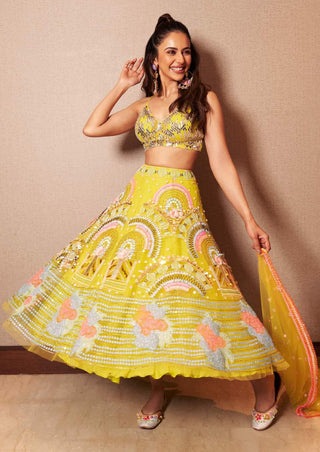 Papa Don'T Preach By Shubhika-Lime Embellished Half Lehenga Set-INDIASPOPUP.COM