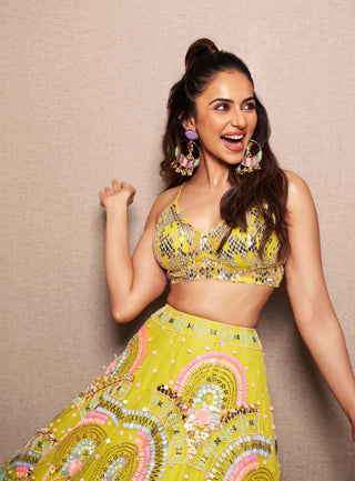 Papa Don'T Preach By Shubhika-Lime Embellished Half Lehenga Set-INDIASPOPUP.COM