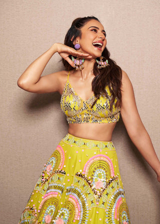 Papa Don'T Preach By Shubhika-Lime Embellished Half Lehenga Set-INDIASPOPUP.COM