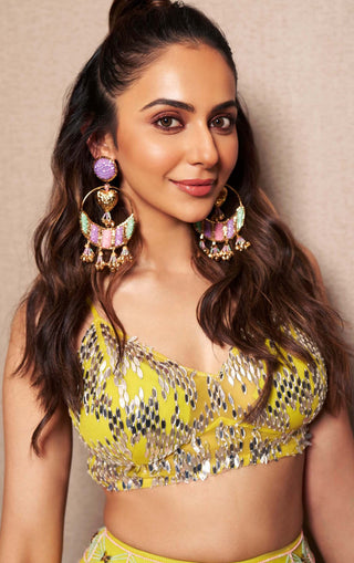 Papa Don'T Preach By Shubhika-Lime Embellished Half Lehenga Set-INDIASPOPUP.COM