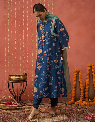 Blue Ramani Chintz Long Kurta Set by Shivani Bhargava available on Indiaspopup.com