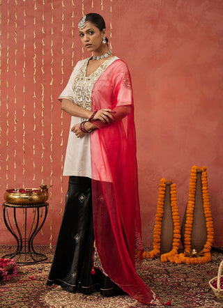 Ivory Roli Silk Embroidered Short Kurta And Sharara Set by Shivani Bhargava available on Indiaspopup.com
