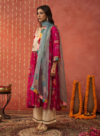 Red Shree Chintz Chanderi Embroidered Kurta Set by Shivani Bhargava available on Indiaspopup.com