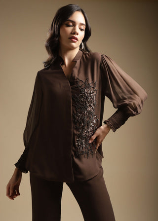 Sakshi Khetterpal-Cocoa Embroidered Pants And Shirt-INDIASPOPUP.COM