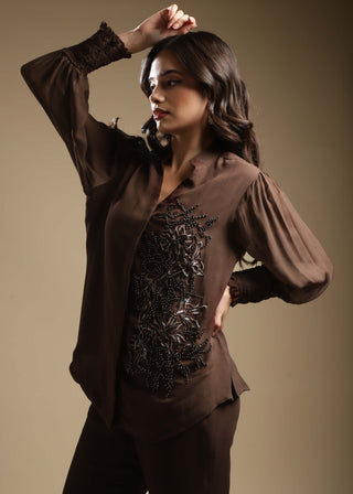 Sakshi Khetterpal-Cocoa Embroidered Pants And Shirt-INDIASPOPUP.COM