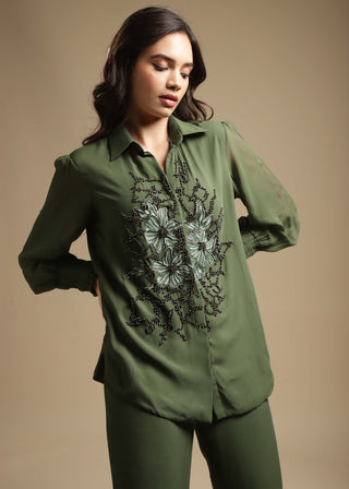 Sakshi Khetterpal-Olive Embroidered Pants And Shirt-INDIASPOPUP.COM