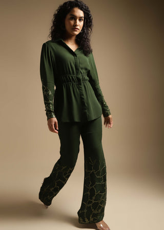 Sakshi Khetterpal-Olive Embroidered Shirt And Pants-INDIASPOPUP.COM
