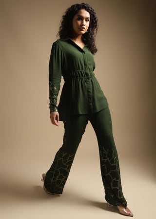 Sakshi Khetterpal-Olive Embroidered Shirt And Pants-INDIASPOPUP.COM