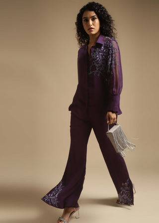 Sakshi Khetterpal-Purple Embroidered Shirt And Pants-INDIASPOPUP.COM