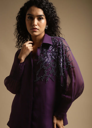 Sakshi Khetterpal-Purple Embroidered Shirt And Pants-INDIASPOPUP.COM