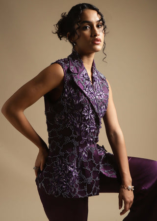 Sakshi Khetterpal-Purple Sleeveless Blazer And Pants-INDIASPOPUP.COM