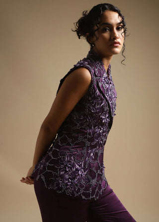 Sakshi Khetterpal-Purple Sleeveless Blazer And Pants-INDIASPOPUP.COM