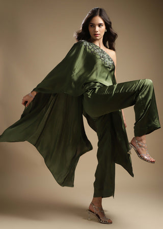 Sakshi Khetterpal-Olive Asymmetric Top And Pants-INDIASPOPUP.COM