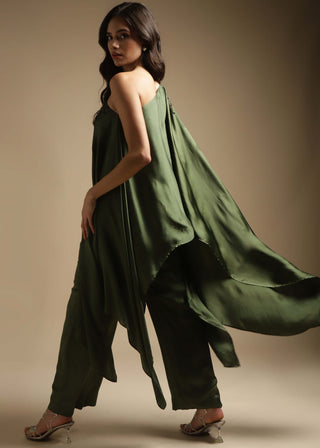 Sakshi Khetterpal-Olive Asymmetric Top And Pants-INDIASPOPUP.COM