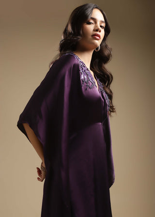 Sakshi Khetterpal-Purple Embroidered Kaftan And Pants-INDIASPOPUP.COM