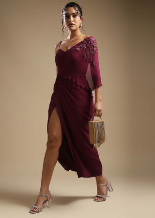 Sakshi Khetterpal-Wine Draped Dress-INDIASPOPUP.COM