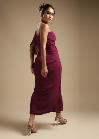 Sakshi Khetterpal-Wine Draped Dress-INDIASPOPUP.COM