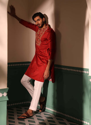 Shreyansh Designs-Red Noraiz Kurta And Pants-INDIASPOPUP.COM