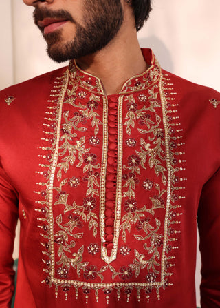 Shreyansh Designs-Red Noraiz Kurta And Pants-INDIASPOPUP.COM