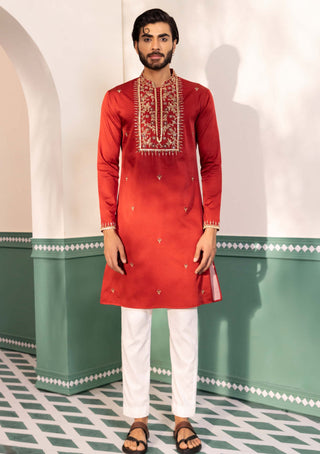 Shreyansh Designs-Red Noraiz Kurta And Pants-INDIASPOPUP.COM