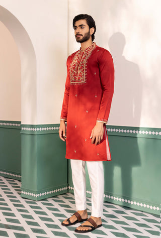 Shreyansh Designs-Red Noraiz Kurta And Pants-INDIASPOPUP.COM