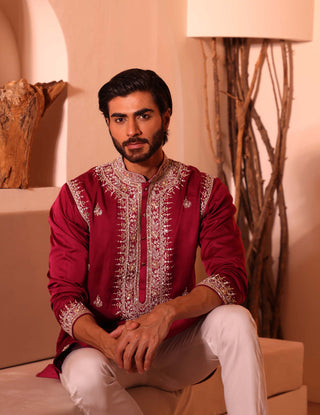 Shreyansh Designs-Wine Red Farmaan Kurta And Pants-INDIASPOPUP.COM