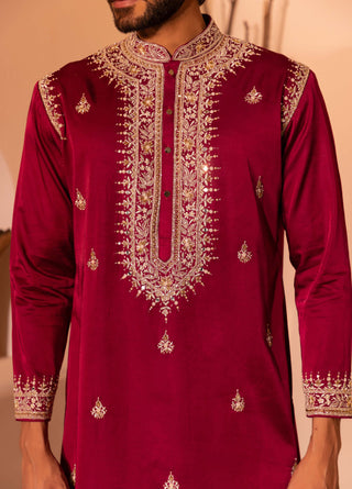 Shreyansh Designs-Wine Red Farmaan Kurta And Pants-INDIASPOPUP.COM