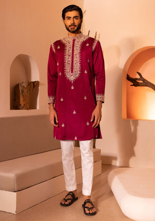 Shreyansh Designs-Wine Red Farmaan Kurta And Pants-INDIASPOPUP.COM