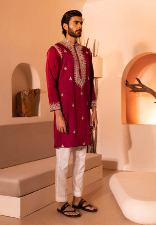 Shreyansh Designs-Wine Red Farmaan Kurta And Pants-INDIASPOPUP.COM