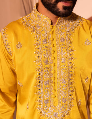 Shreyansh Designs-Yellow Aain Kurta And Pants-INDIASPOPUP.COM