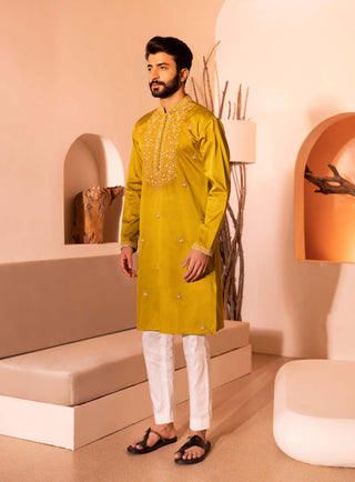 Shreyansh Designs-Tan Yellow Faqat Kurta And Pants-INDIASPOPUP.COM