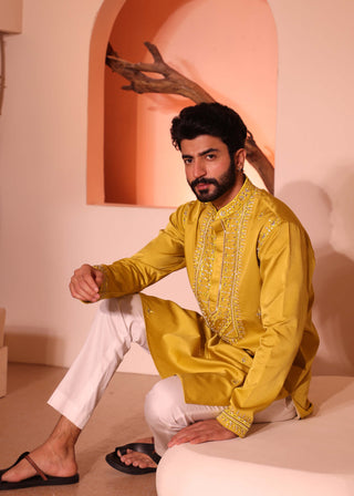 Shreyansh Designs-Yellow Hasrat Kurta And Pants-INDIASPOPUP.COM