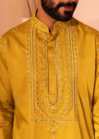 Shreyansh Designs-Yellow Hasrat Kurta And Pants-INDIASPOPUP.COM