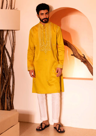 Shreyansh Designs-Yellow Hasrat Kurta And Pants-INDIASPOPUP.COM