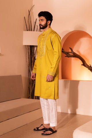 Shreyansh Designs-Yellow Hasrat Kurta And Pants-INDIASPOPUP.COM