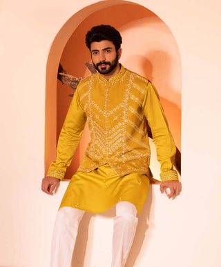 Shreyansh Designs-Yellow Gulzar Waistcoat-INDIASPOPUP.COM