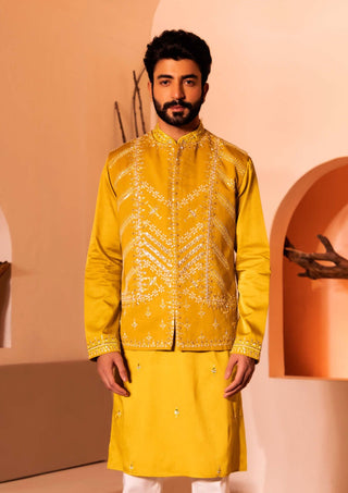Shreyansh Designs-Yellow Gulzar Waistcoat-INDIASPOPUP.COM