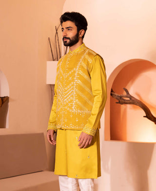 Shreyansh Designs-Yellow Gulzar Waistcoat-INDIASPOPUP.COM