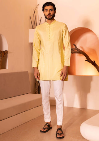 Shreyansh Designs-Pastel Yellow Kurta And Pants-INDIASPOPUP.COM