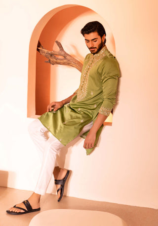 Shreyansh Designs-Green Raihbar Kurta And Pants-INDIASPOPUP.COM