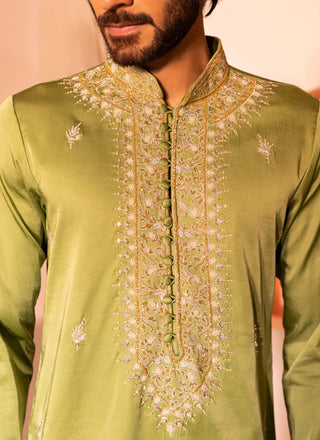 Shreyansh Designs-Green Raihbar Kurta And Pants-INDIASPOPUP.COM
