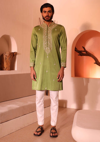 Shreyansh Designs-Green Raihbar Kurta And Pants-INDIASPOPUP.COM