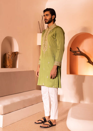 Shreyansh Designs-Green Raihbar Kurta And Pants-INDIASPOPUP.COM