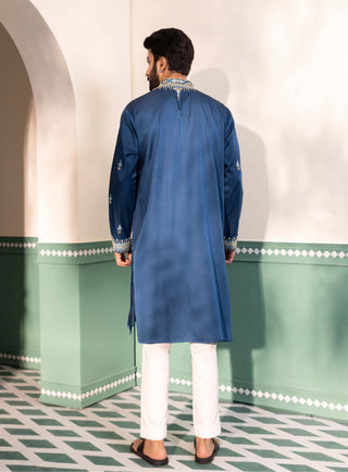 Shreyansh Designs-Teal Blue Arsh Kurta And Pants-INDIASPOPUP.COM