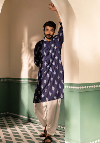 Shreyansh Designs-Blue Sarab Kurta And Pants-INDIASPOPUP.COM