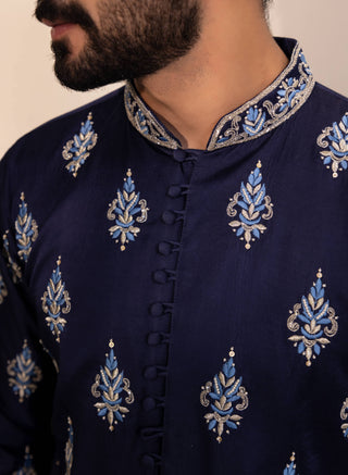 Shreyansh Designs-Blue Sarab Kurta And Pants-INDIASPOPUP.COM