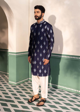 Shreyansh Designs-Blue Sarab Kurta And Pants-INDIASPOPUP.COM